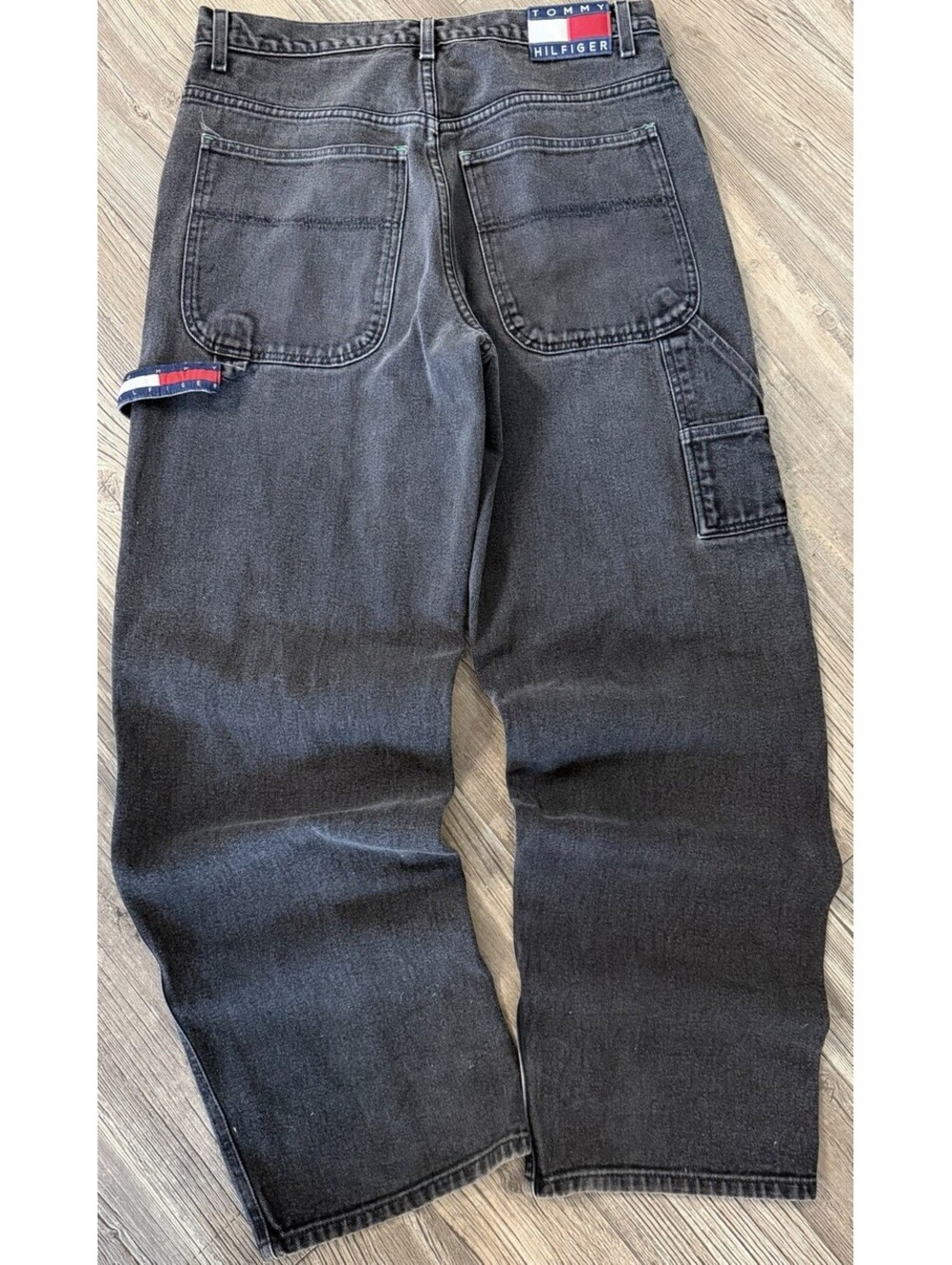 Vintage Tommy Hilfiger Faded Black Carpenter Jeans Sz 33x34